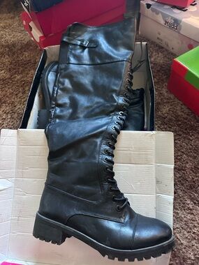 Dollhouse Black Lace-Up Over-The-Knee Combat Boots